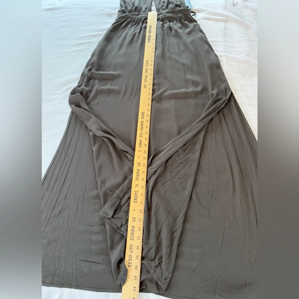 NWT Olive Green Halter Maxi Dress Open Back Pockets Side Slits Size L - Picture 9 of 12
